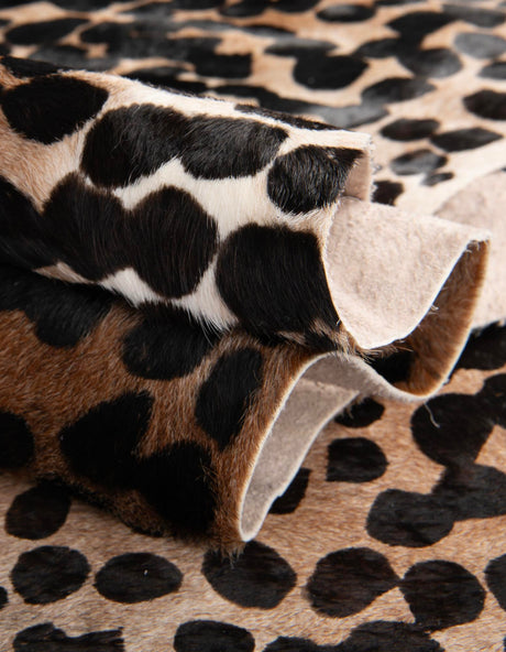 Authentic Luxury Brown and Black 5' 7 x 6' 3 Cowhide Leather Rectangle Area Rug Modern Interior Design 100% Real Natural Cowhide Carpet for Designer Home Decor for Sale at Rug Engine