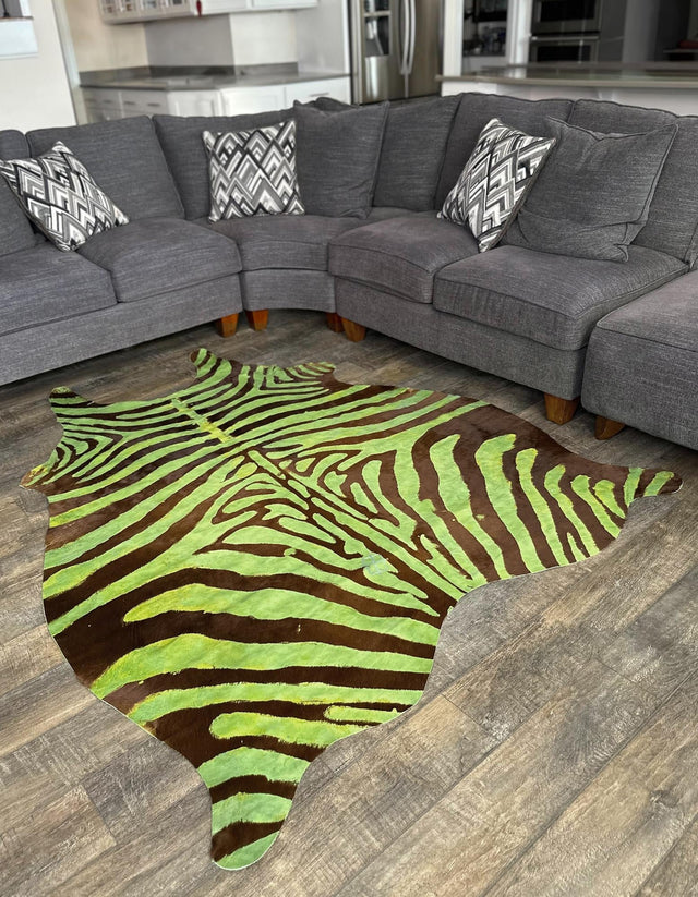 Green and Brown 6' x 6' 3 Cowhide Leather Rectangle Rug