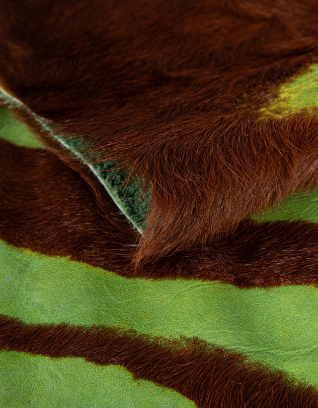 Green and Brown 6' x 6' 3 Cowhide Leather Rectangle Rug