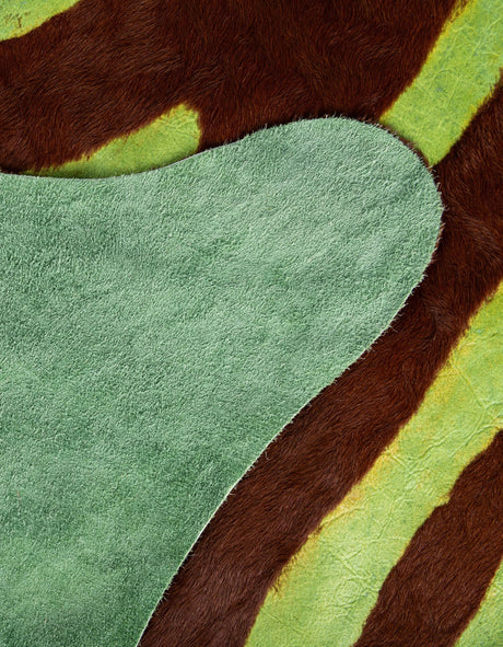 Authentic Luxury Green and Brown 5' 7 x 6' 3 Cowhide Leather Rectangle Area Rug Modern Interior Design 100% Real Natural Cowhide Carpet for Designer Home Decor for Sale at Rug Engine