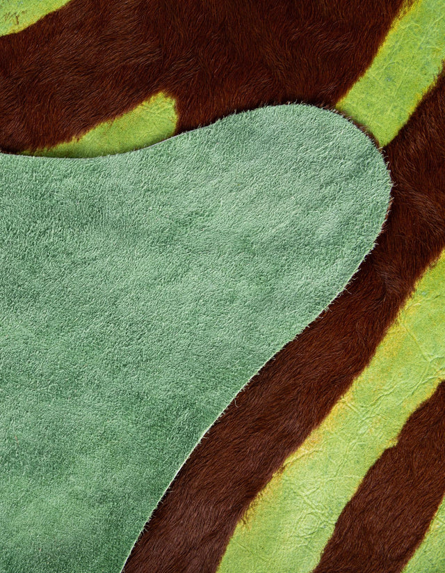 Green and Brown 6' x 6' 3 Cowhide Leather Rectangle Rug