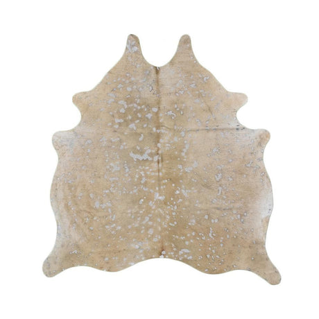 Beige and Silver 6' x 6' 3 Cowhide Leather Rectangle Rug