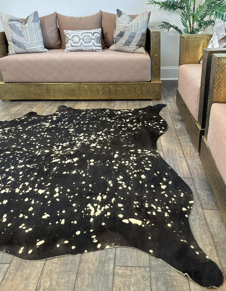 Black and Gold 6' x 6' 3 Cowhide Leather Rectangle Rug