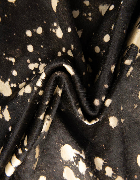 Authentic Luxury Black and Gold 5' 7 x 6' 3 Cowhide Leather Rectangle Area Rug Modern Interior Design 100% Real Natural Cowhide Carpet for Designer Home Decor for Sale at Rug Engine