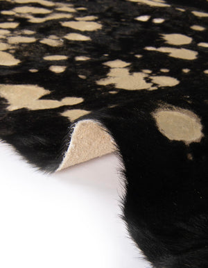 Black and Gold 6' x 6' 3 Cowhide Leather Rectangle Rug