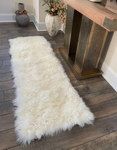 White 2' x 4' Sheepskin Runner Rug