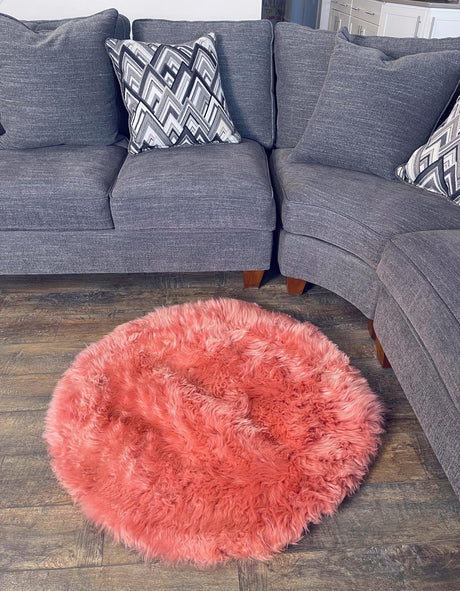 Pink 2' x 2' Sheepskin Round Area Rug 100% Genuine Luxury Soft Touch Shaggy Plush Pile