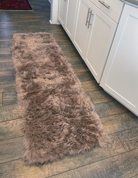 Beige 2' x 6' Sheepskin Runner Rug