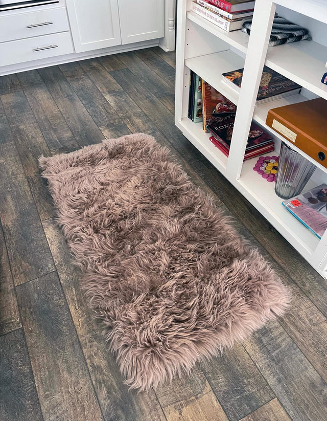 Beige 2' x 6' Sheepskin Runner Rug