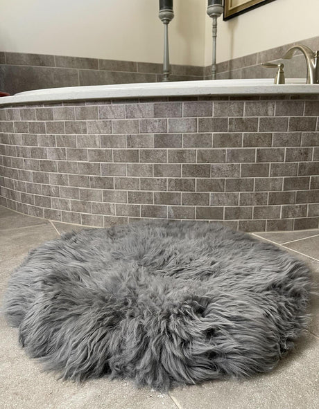 Gray 3' x 3' Sheepskin Round Area Rug 100% Genuine Luxury Soft Touch Shaggy Plush Pile
