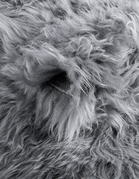 Gray 2' x 2' Sheepskin Round Area Rug 100% Genuine Luxury Soft Touch Shaggy Plush Pile