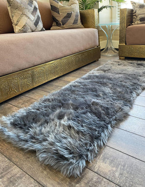 Gray 2' x 6' Sheepskin Runner Rug