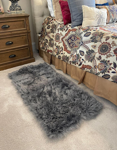 Gray 2' x 6' Sheepskin Runner Area Rug 100% Genuine Luxury Soft Touch Shaggy Plush Pile
