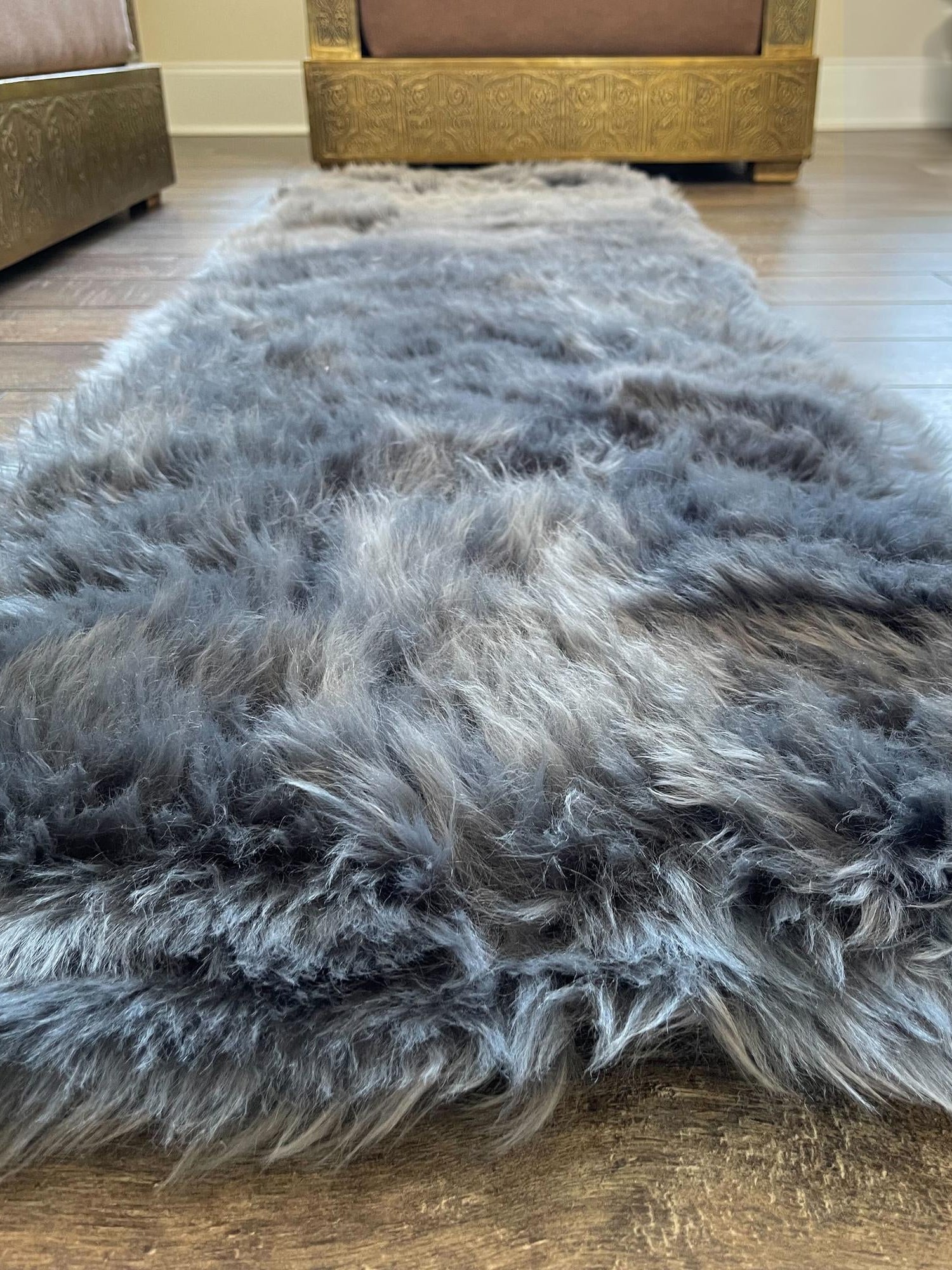 Gray 2' x 6' Sheepskin Runner Area Rug 100% Genuine Luxury Soft Touch Shaggy Plush Pile