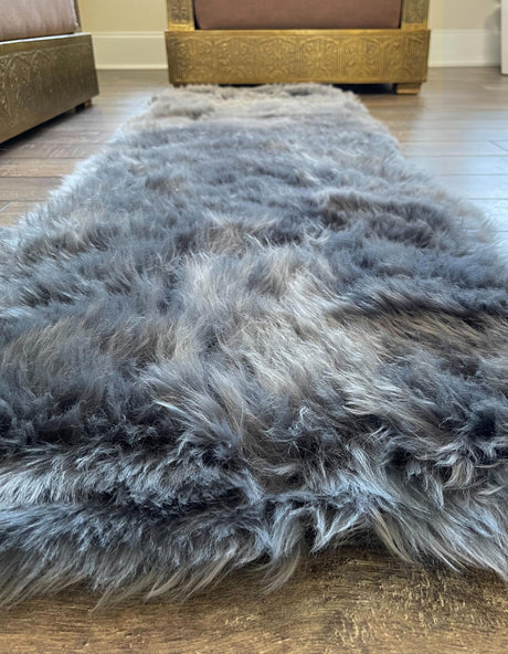 Gray 2' x 6' Sheepskin Runner Area Rug 100% Genuine Luxury Soft Touch Shaggy Plush Pile