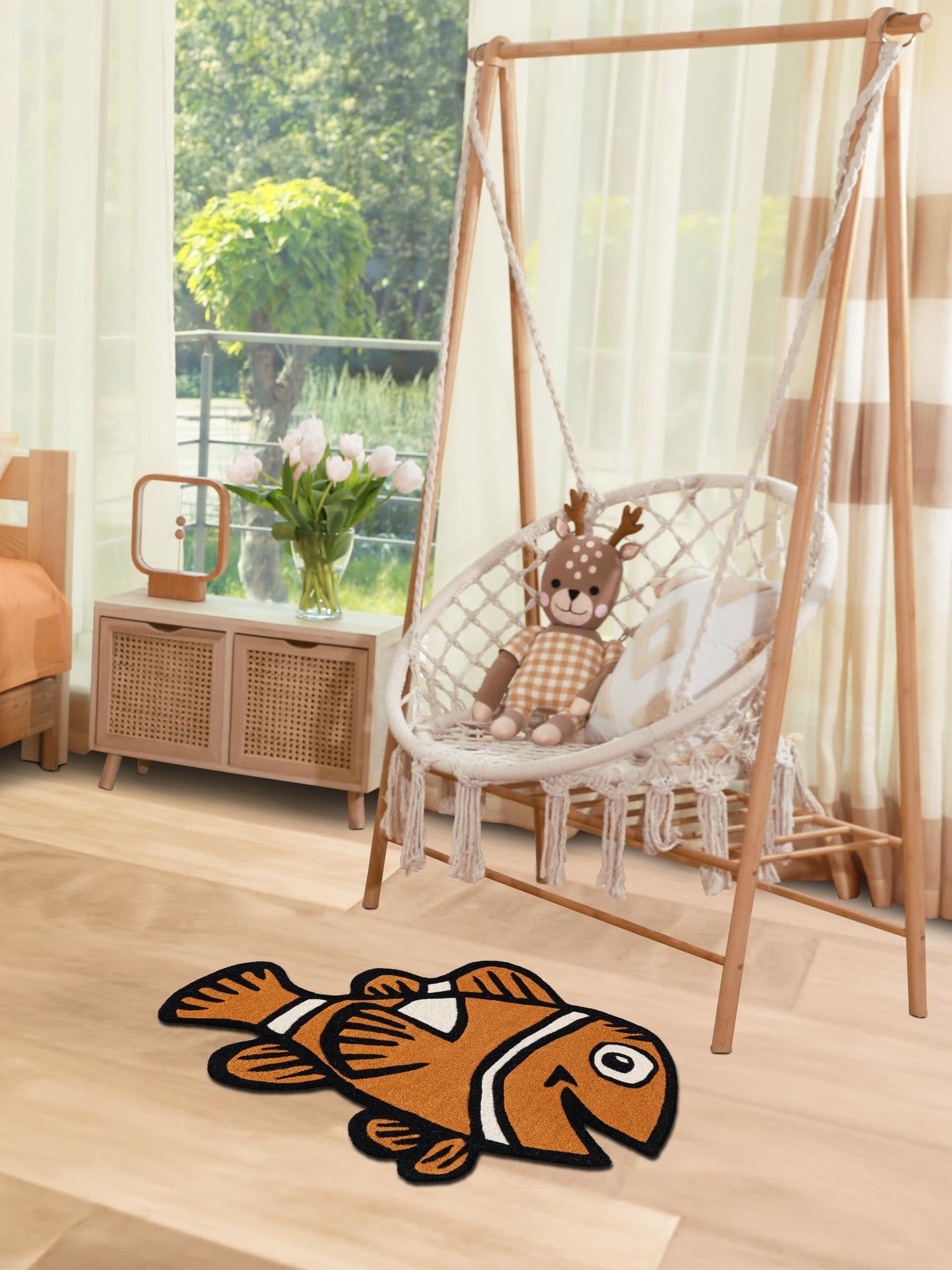 Orange 4' 1 x 6' 1 Playtime Kids Wool Freeform Area Rug for Baby Nursery, Toddler Playroom, Bedrooms