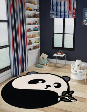 Black and White 2' x 2' Playtime Kids Wool Round Rug