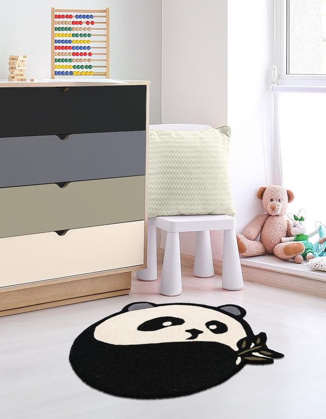 Black and White 2' x 2' Playtime Kids Wool Round Rug