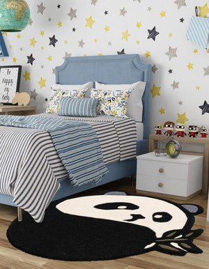 Black and White 2' x 2' Playtime Kids Wool Round Rug
