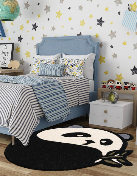 Black and White 2' x 2' Playtime Kids Wool Freeform Area Rug for Baby Nursery, Toddler Playroom,  Bedrooms Hand Tufted High Quality Dense  Wool Pile Natural Carpet for Sale at Rug Engine