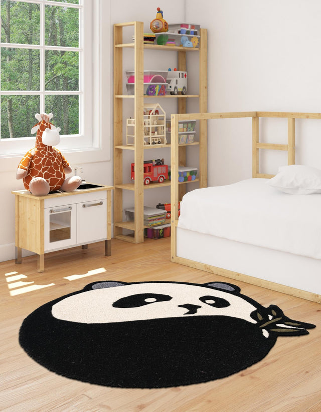 Black and White 2' x 2' Playtime Kids Wool Round Rug
