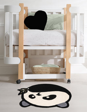 Black and White 2' x 2' Playtime Kids Wool Round Rug