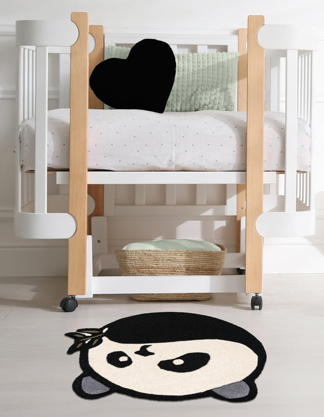 Black and White 2' x 2' Playtime Kids Wool Round Rug