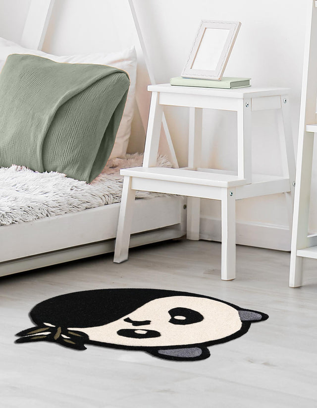 Black and White 4' 1 x 4' 1 Playtime Kids Wool Round Rug