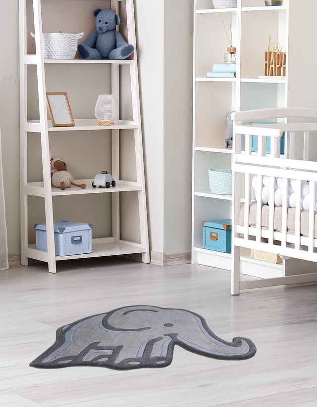 Gray 4' 1 x 4' 6 Playtime Kids Wool Freeform Area Rug for Baby Nursery, Toddler Playroom, Bedrooms