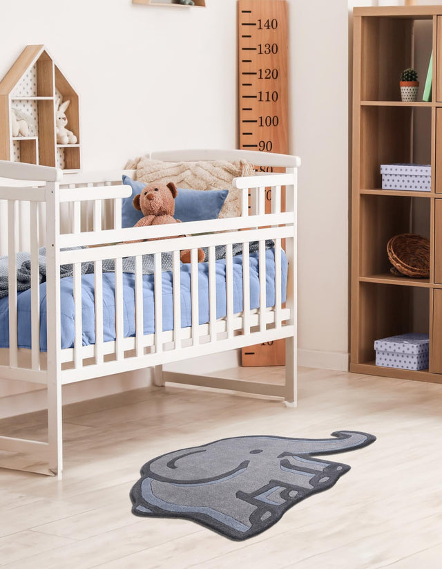 Gray 4' 1 x 4' 6 Playtime Kids Wool Freeform Area Rug for Baby Nursery, Toddler Playroom, Bedrooms