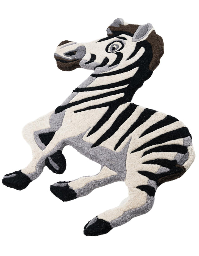 White and Black 2' 6 x 3' 1 Playtime Kids Wool Free Form Rug
