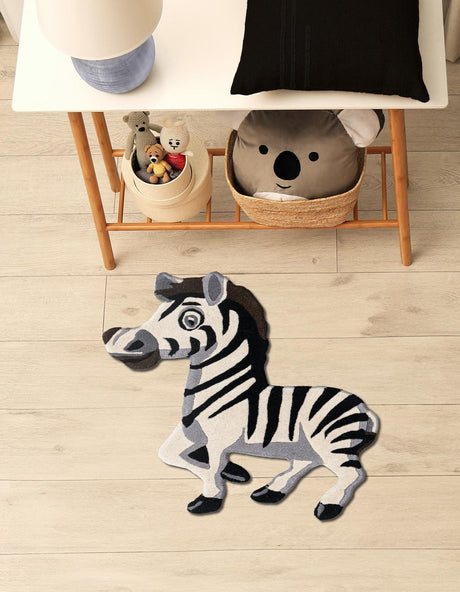 White and Black 2' 6 x 3' 1 Playtime Kids Wool Free Form Rug