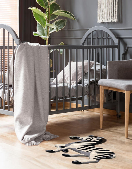 White and Black 2' 6 x 3' 1 Playtime Kids Wool Free Form Rug