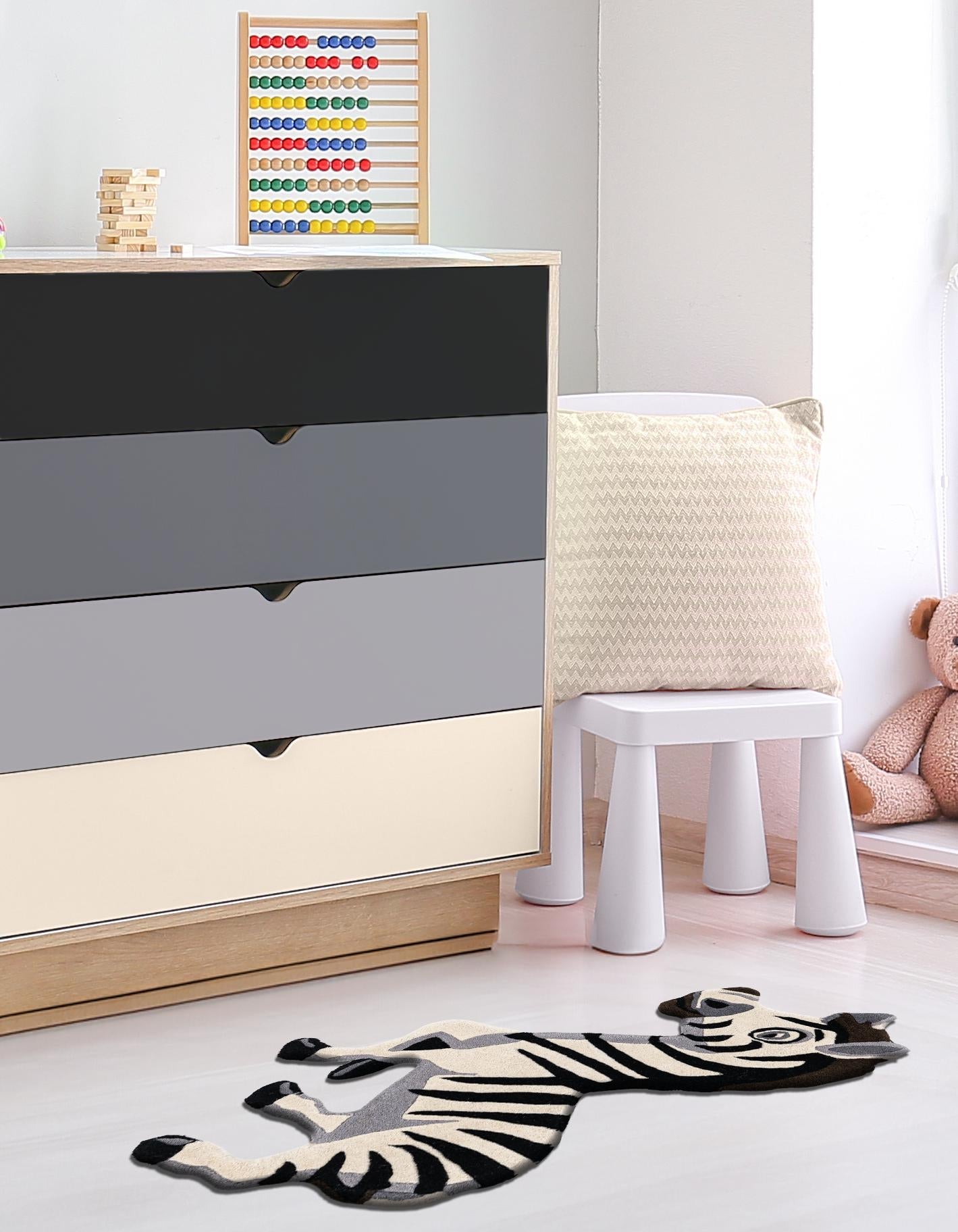 White and Black 4' 6 x 5' 1 Playtime Kids Wool Freeform Area Rug for Baby Nursery, Toddler Playroom,  Bedrooms Hand Tufted High Quality Dense  Wool Pile Natural Carpet for Sale at Rug Engine