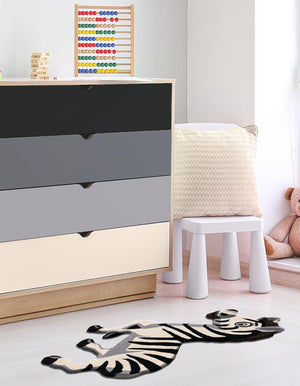 White and Black 4' 6 x 5' 1 Playtime Kids Wool Free Form Rug