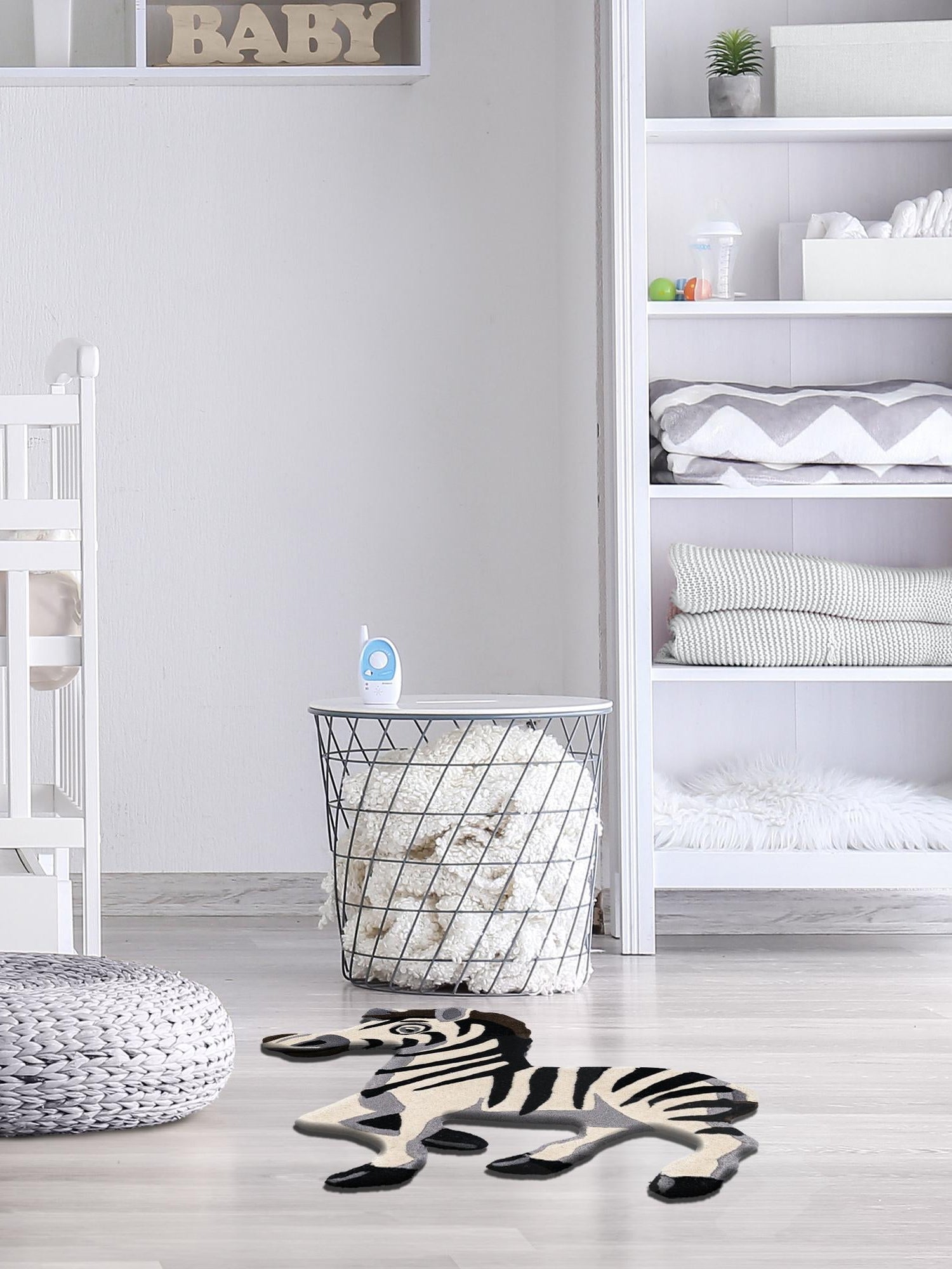 White and Black 4' 6 x 5' 1 Playtime Kids Wool Freeform Area Rug for Baby Nursery, Toddler Playroom,  Bedrooms Hand Tufted High Quality Dense  Wool Pile Natural Carpet for Sale at Rug Engine