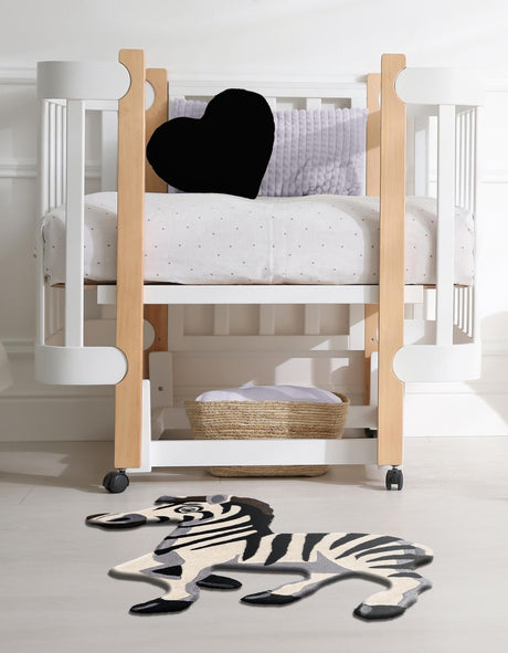 White and Black 4' 6 x 5' 1 Playtime Kids Wool Freeform Area Rug for Baby Nursery, Toddler Playroom,  Bedrooms Hand Tufted High Quality Dense  Wool Pile Natural Carpet for Sale at Rug Engine