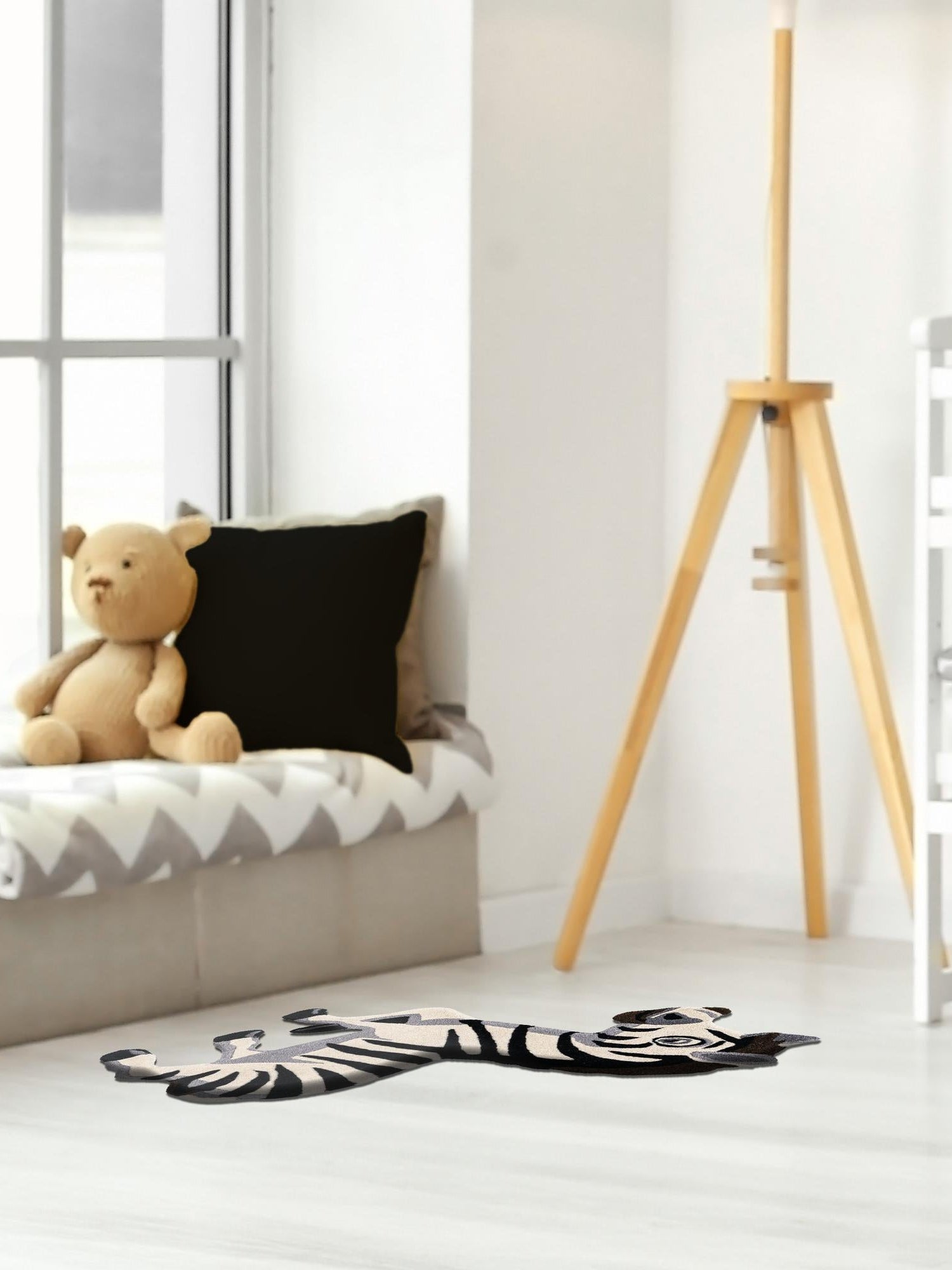 White and Black 4' 6 x 5' 1 Playtime Kids Wool Freeform Area Rug for Baby Nursery, Toddler Playroom,  Bedrooms Hand Tufted High Quality Dense  Wool Pile Natural Carpet for Sale at Rug Engine