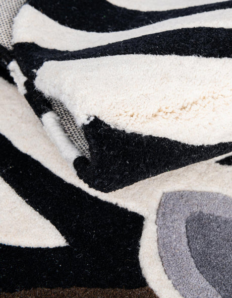 White and Black 2' 6 x 3' 1 Playtime Kids Wool Freeform Area Rug for Baby Nursery, Toddler Playroom,  Bedrooms Hand Tufted High Quality Dense  Wool Pile Natural Carpet for Sale at Rug Engine