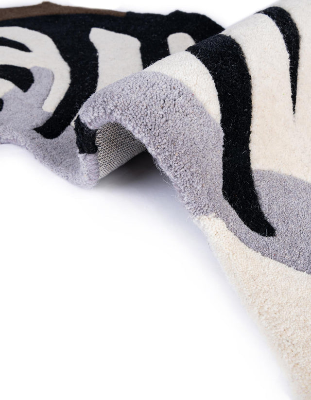 White and Black 2' 6 x 3' 1 Playtime Kids Wool Free Form Rug