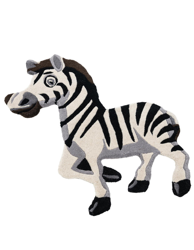 White and Black 2' 6 x 3' 1 Playtime Kids Wool Free Form Rug