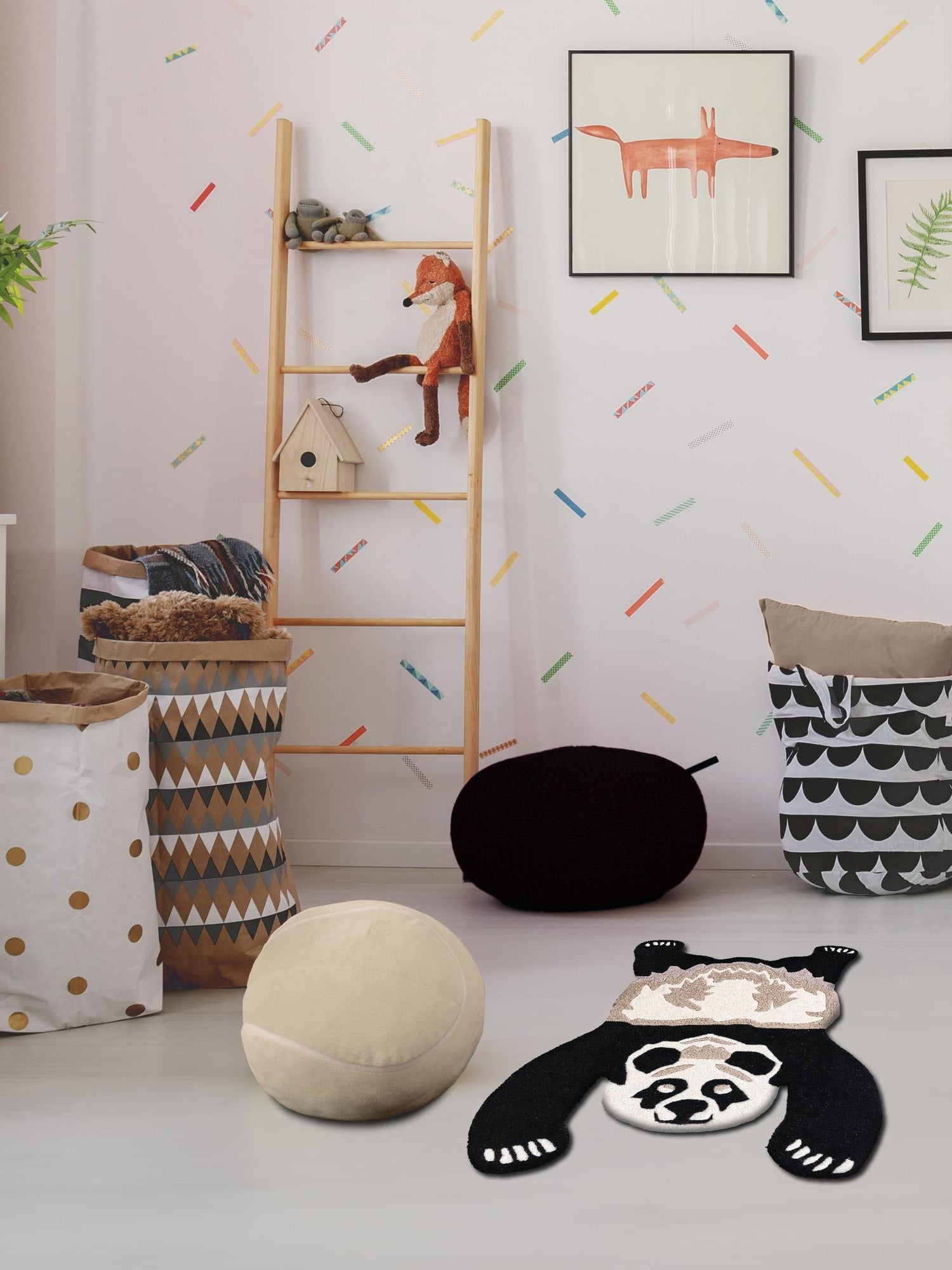 Black and Gray 5' 1 x 7' 1 Playtime Kids Wool Freeform Area Rug for Baby Nursery, Toddler Playroom, Bedrooms