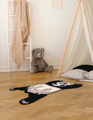 Black and Gray 4' 1 x 6' 1 Playtime Kids Wool Free Form Rug