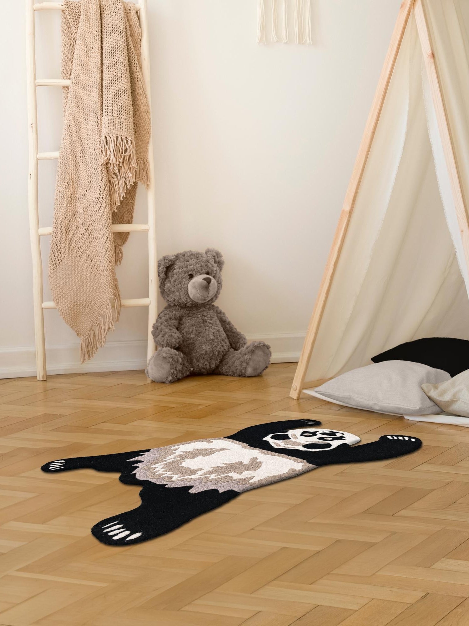 Black and Gray 5' 1 x 7' 1 Playtime Kids Wool Freeform Area Rug for Baby Nursery, Toddler Playroom, Bedrooms