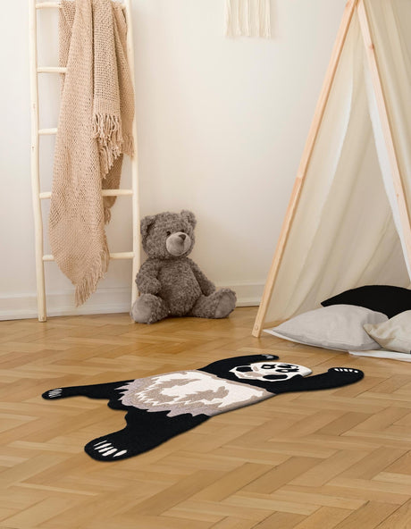 Black and Gray 3' 1 x 5' 3 Playtime Kids Wool Freeform Area Rug for Baby Nursery, Toddler Playroom,  Bedrooms Hand Tufted High Quality Dense  Wool Pile Natural Carpet for Sale at Rug Engine