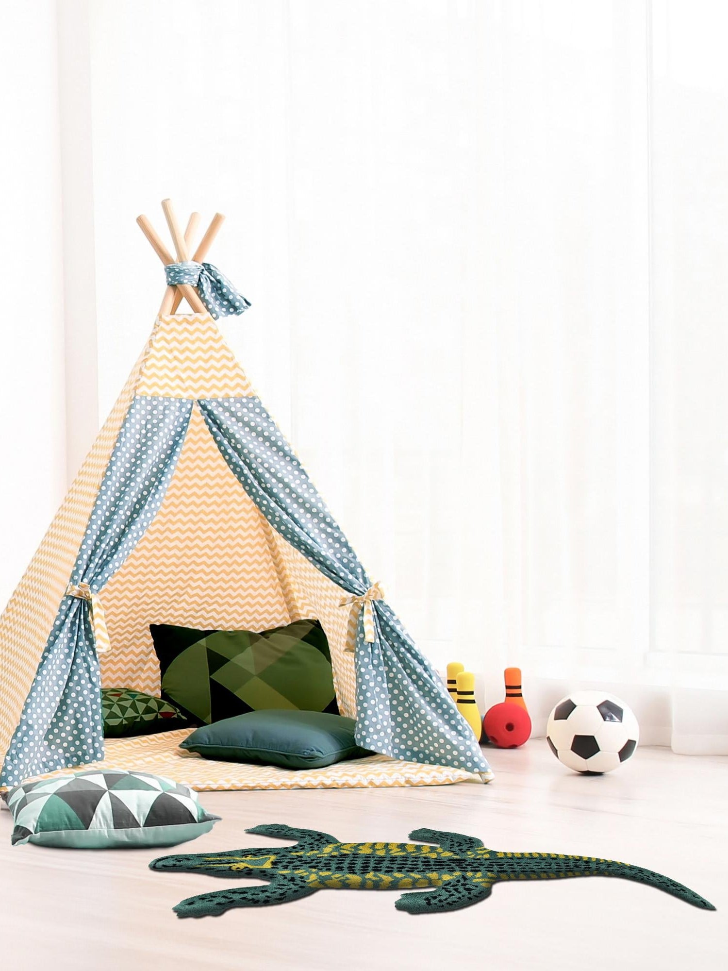 Green 3' 1 x 6' 1 Playtime Kids Wool Freeform Area Rug for Baby Nursery, Toddler Playroom, Bedrooms