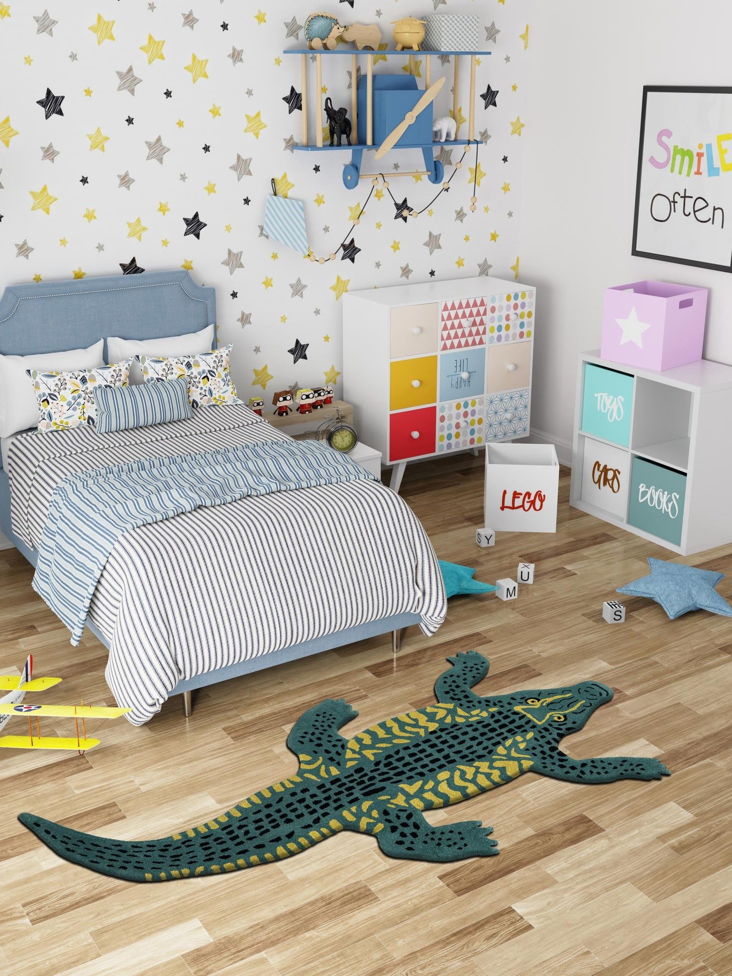 Green 3' 1 x 6' 1 Playtime Kids Wool Freeform Area Rug for Baby Nursery, Toddler Playroom, Bedrooms