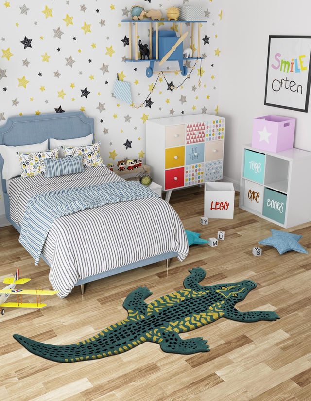 Green 3' 1 x 6' 1 Playtime Kids Wool Free Form Rug