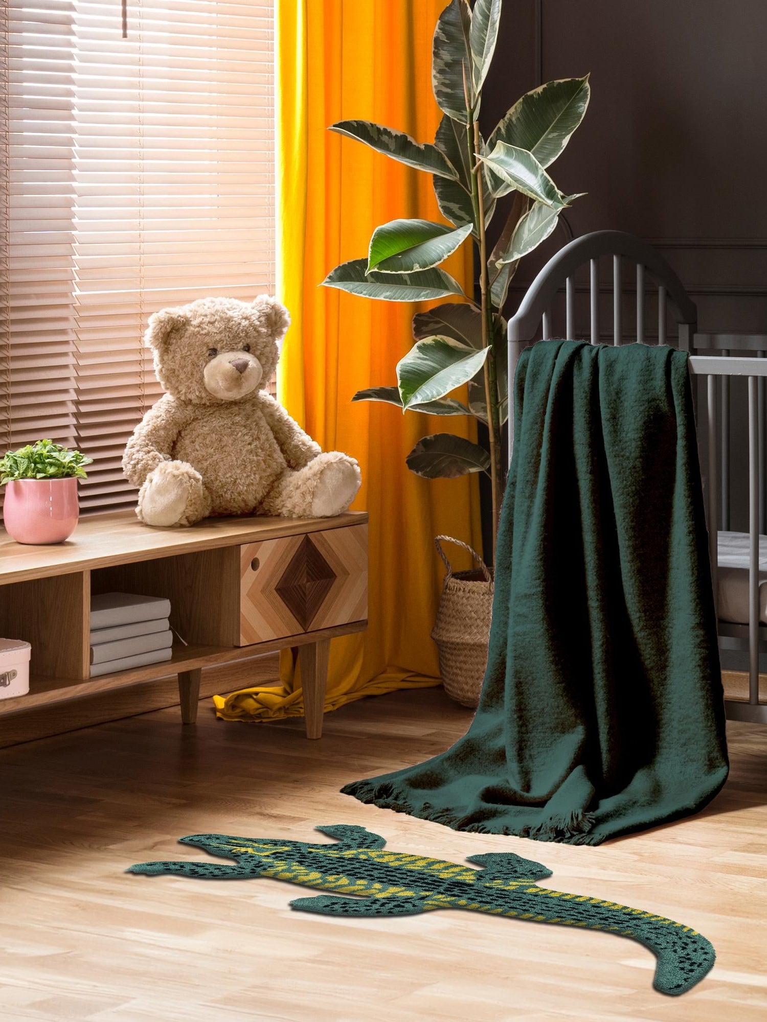 Green 3' 1 x 6' 1 Playtime Kids Wool Freeform Area Rug for Baby Nursery, Toddler Playroom, Bedrooms