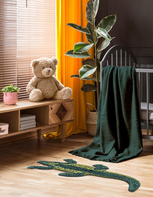 Green 3' 1 x 6' 1 Playtime Kids Wool Free Form Rug